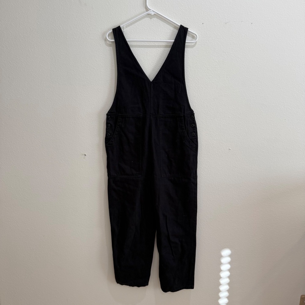 Alex Mill Womens Black Cotton Canvas V-Neck Overalls Jumpsuit Size S